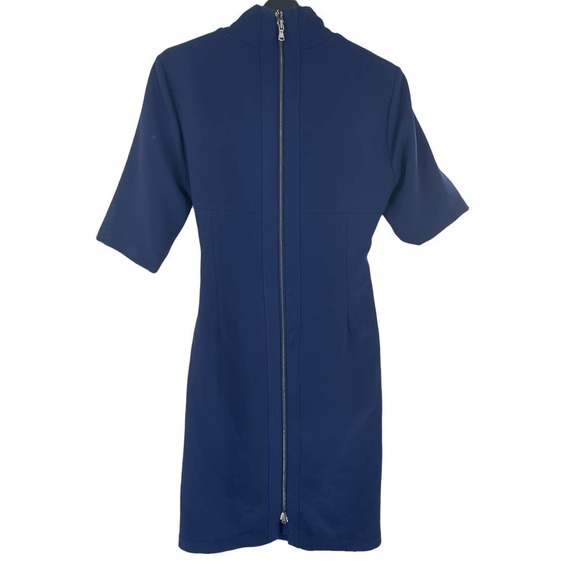 𝅺toccin (NY) BLUE MOCK NECK  DRESS WITH 1/2 SLEEVES, BELT TIE - Picture 6 of 10